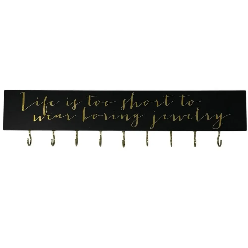 Jewelry Hook Wall Rack “Life Is Too Short” Gold Script Organizer - Picture 2 of 6